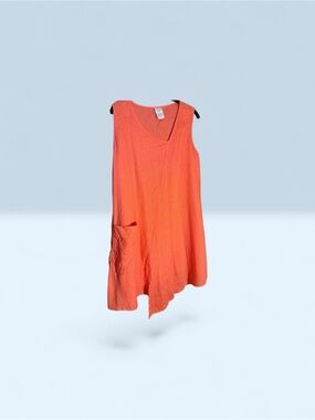 Match Point Coral Orange Sleeveless Linen Tunic Dress Sz L